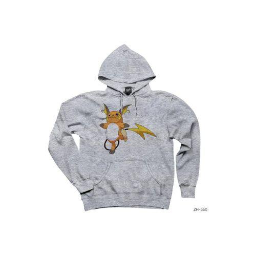 Pokemon Raichu Gri Kapşonlu Sweatshirt Hoodie