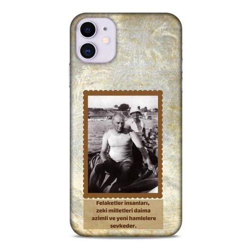 Apple Iphone 11 Kılıf Atatürk (8) Baskılı Kılıf Açık Kahve
