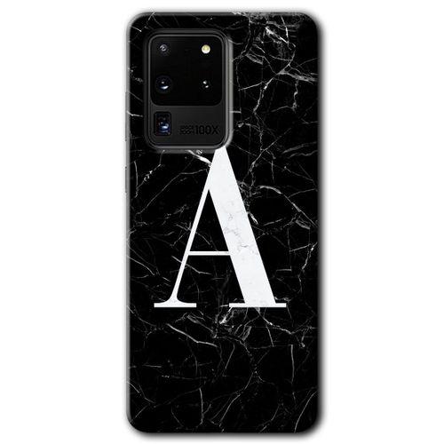 Potkal Hediye Fabrikası Samsung Galaxy S20 Ultra Kılıf HD Desen Baskılı Arka Kapak - Siyah Mermer Desenli A Harfi