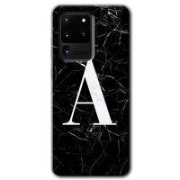 Potkal Hediye Fabrikası Samsung Galaxy S20 Ultra Kılıf HD Desen Baskılı Arka Kapak - Siyah Mermer Desenli A Harfi