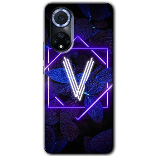 Huawei Nova 9 Kılıf HD Desen Baskılı Arka Kapak - Dark Neon Yaprak V Harfi