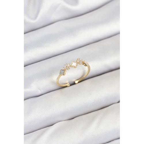 Pirinç Gold Renk Minimal Yonca Detaylı Kadın Yüzük - TJ-BYK3842