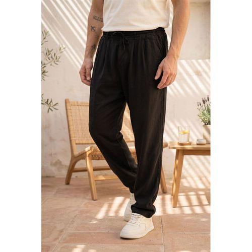 Magnus Tensel Kumaş Relaxed Fit Beli Lastikli Yazlık Erkek Pantolon - Siyah