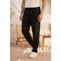 Magnus Tensel Kumaş Relaxed Fit Beli Lastikli Yazlık Erkek Pantolon - Siyah