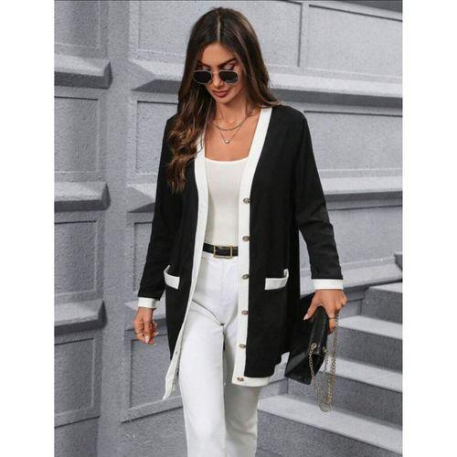 Kadın Uzun Kollu Cepli önden Düğmeli Uzun Modal Ceket Hırka