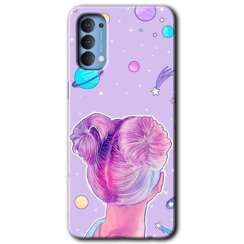 Oppo Reno 4 Kılıf HD Desen Baskılı Arka Kapak + Temperli Cam - Uzaylı Kız