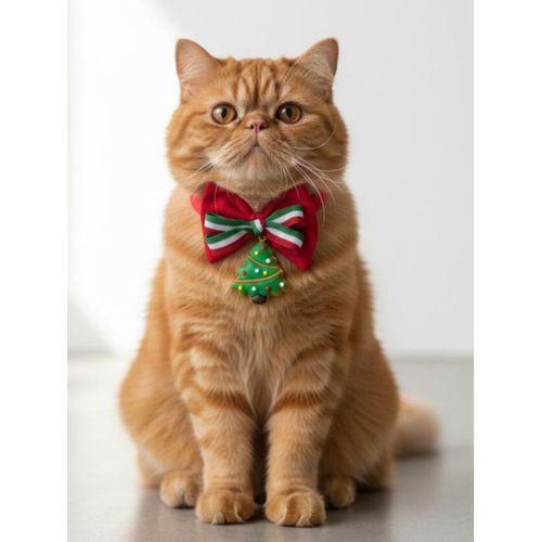 Yılbaşı Ağacı Kedi Papyon Tasması | Kırmızı Fiyonk Boyun Aksesuarı | Noel Temalı Kedi Süsü