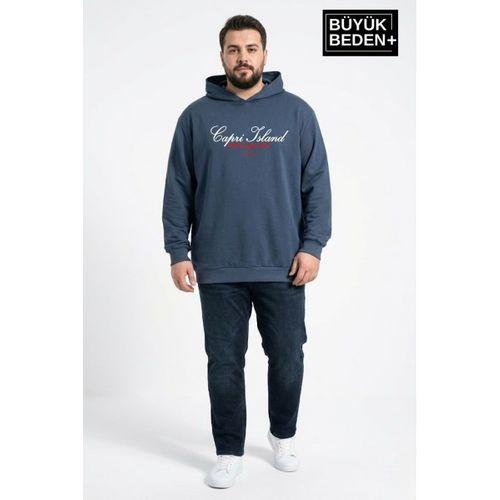 Erkek Büyük Beden İnce Kapşonlu Capri Island Baskılı ince Swatshırt SPR26BSW957-14