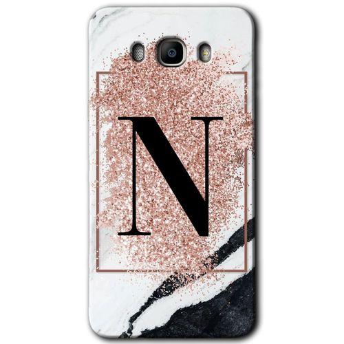 MRCİLETİSİM MRCİLETİSİM Samsung Galaxy J7 2016 Kılıf HD Desen Baskı Arka Kapak + Temperli Cam - Pembe Mermer Desenli N Harf