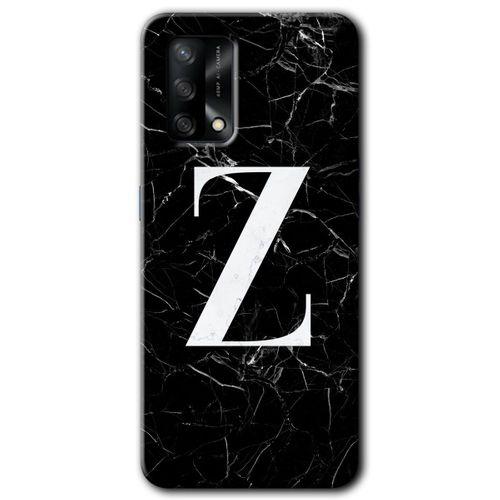 Oppo A74 Kılıf HD Desen Baskılı Arka Kapak + Temperli Cam - Siyah Mermer Desenli Z Harfi
