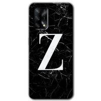 Oppo A74 Kılıf HD Desen Baskılı Arka Kapak + Temperli Cam - Siyah Mermer Desenli Z Harfi