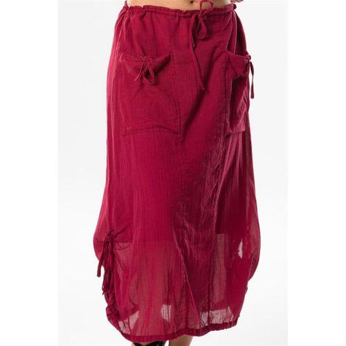 Gökşen Vual Bağlama ve Lastik Detay Midi Boy Yazlık Otantik Etek Bordo Brd