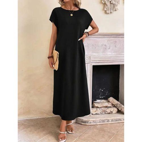 Kadın Uzun Kollu Yakası Açık Viskon Elbise