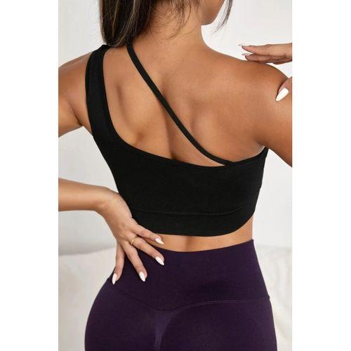 Kadın Siyah Tek Omuzlu Çapraz Askılı Crop Top Büstiyer