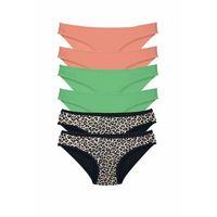 6 Adet Likralı Kadın Slip Külot Leopar Pudra Yeşil