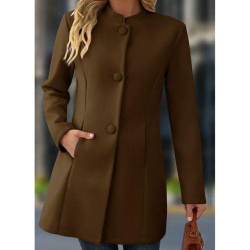 Kadın Uzun Kollu Hakim Yakalı önden Düğmeli Cep Detaylı Kısa Taba Kaşe Kaban