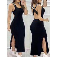 Kadın Yuvarlak Yaka Sırttan çapraz şerit Love Detaylı Yırtmaçlı Viskon Elbise