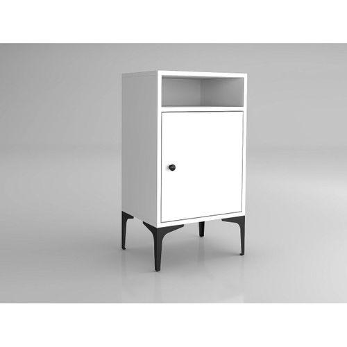 Wood'n Love Vio Metal Ayaklı Minifiks Bağlantı, Dolaplı Komodin - Beyaz / Siyah