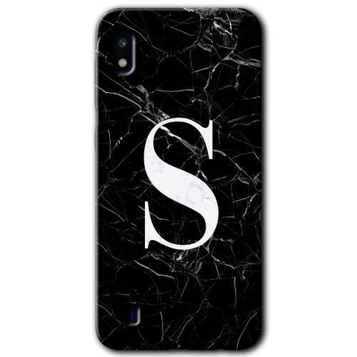Samsung Galaxy A10 Kılıf Baskılı Kapak - Siyah Mermer Desenli S Harfi +Tam Ekran Koruyucu
