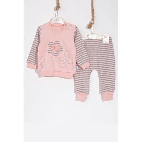 Kelebekli Çiçek Nakışlı Pamuklu 2'li Kız Bebek Takımı