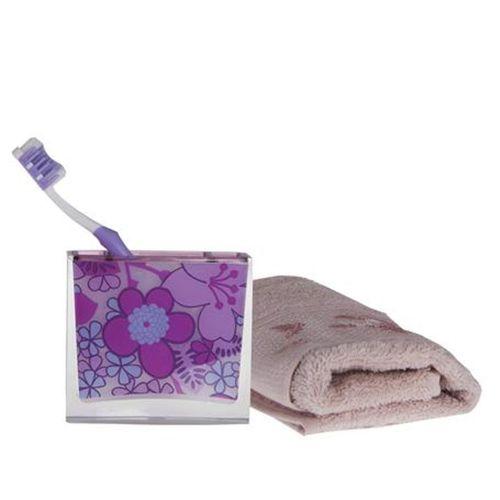 2 Adet Diş Fırçalık Pembe Çiçekli Akrilik 10X10X3Cm Banyo Seti
