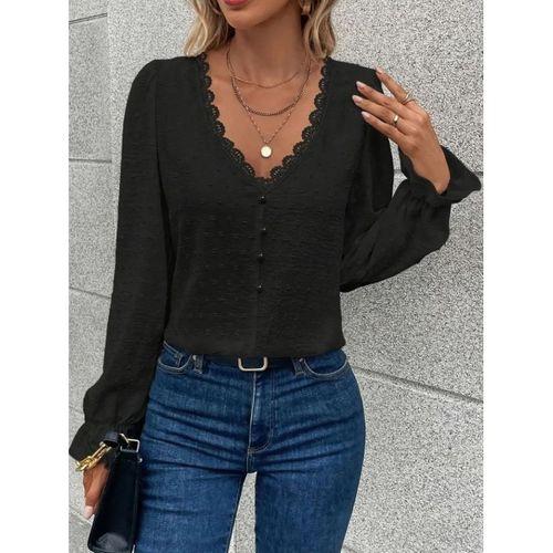 Kadın Uzun Kollu V Yakalı önden Düğmeli Bluz