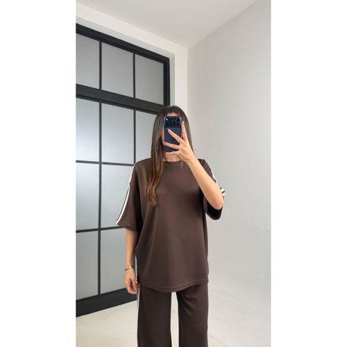 Kadın Yarasa Kol Yanları şerit Detay Modal Kumaş Ikili Takım