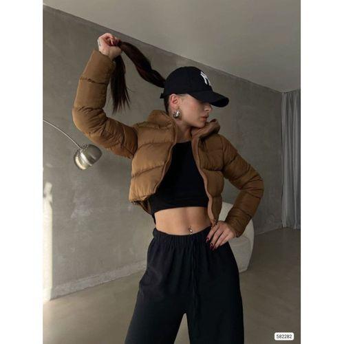 Kadın Kapüşon Detay Kısa şişme Mont