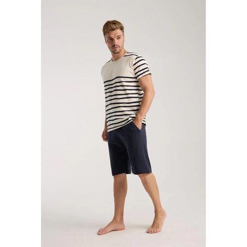 Erkek Krem Sıfır Yaka Kısa Kol Şortlu Pijama Takımı