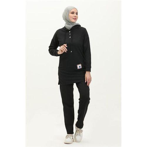 Kapşonlu Çıtçıtlı Sade Basic İkili Eşofman Spor Takımı - 03036.003 - Siyah
