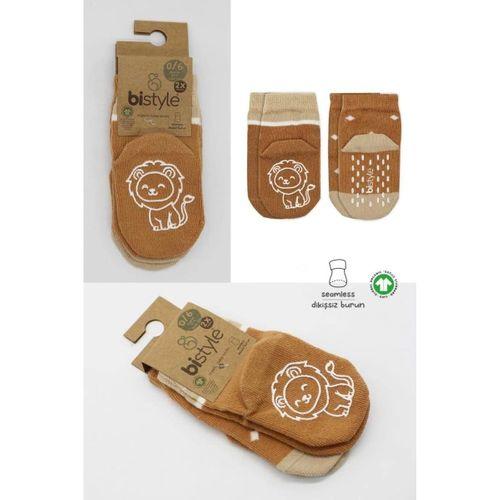 Bistyle Hayvan Figürlü Kaymaz Erkek Soket Çorap 2'Li BS10119 Hardal