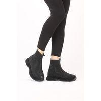 Ferna Siyah Raş Deri Taşlı Desenli Kışlık Bot