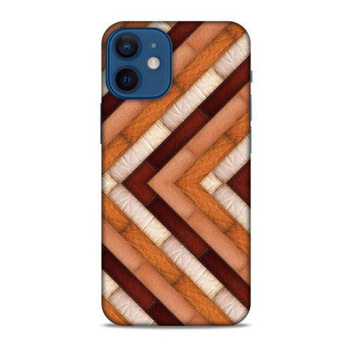 Apple iPhone 12 Mini Kılıf Patchwork (40) Fit Silikon Kılıf Kahverengi Beyaz