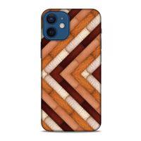 Apple iPhone 12 Mini Kılıf Patchwork (40) Fit Silikon Kılıf Kahverengi Beyaz