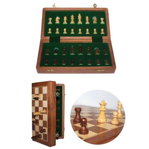 Mıknatıs Taşlı Ahşap Katlanabilir Kutulu Satranç Oyunu 30 Cm