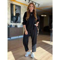 Kadın Uzun Kollu Bisiklet Yaka Viskon Iki Iplik Bluz Ve Pantolon Ikili Takım