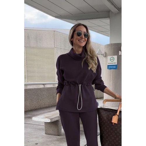 Kadın Uzun Kollu Balıkçı Yaka Belden Lastikli Modal Bluz Ve Pantolon Ikili Takım