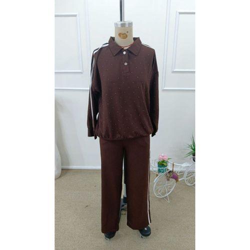 Kadın Uzun Kollu Yakalı şerit Detaylı Viskon Iki Iplik Bluz Ve Pantolon Ikili Takım