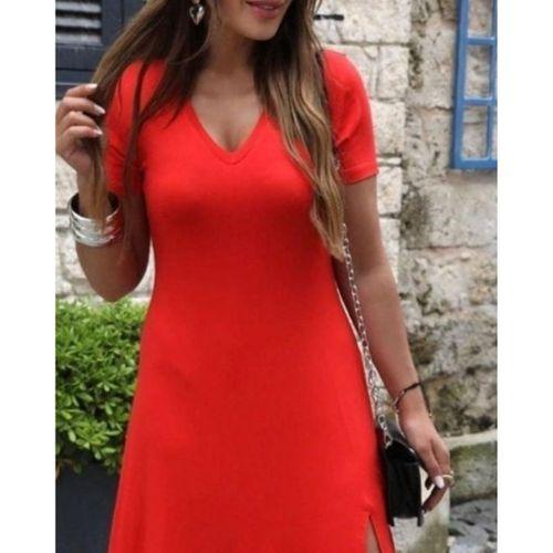 Kadın Kısa Kollu V Yakalı Maksi Boy Viskon Elbise