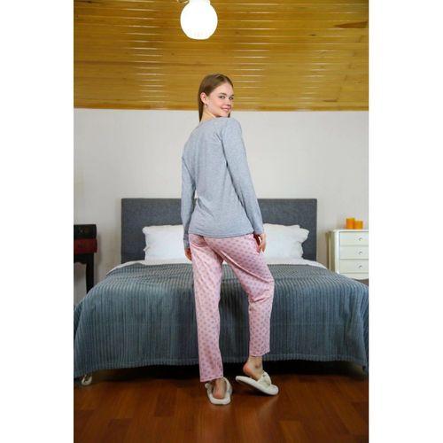 Kadın Penye Uzun Kol Pijama Takım Gri