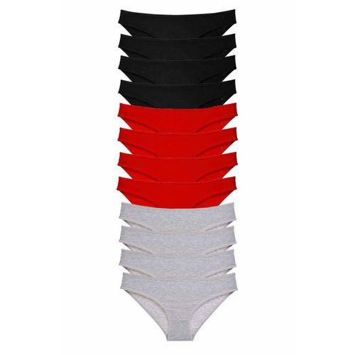 12 adet Süper Eko Set Likralı Kadın Slip Külot Siyah Kırmızı Gri
