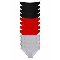 12 adet Süper Eko Set Likralı Kadın Slip Külot Siyah Kırmızı Gri