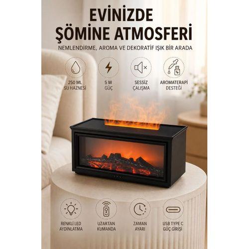 Alev Efektli Aroma Yayıcı Hava Nemlendirici Uzaktan Kumandalı Gece Lambası