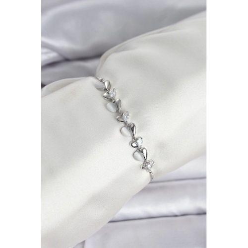 Gümüş Renk Zirkon Taşlı Sıralı Damla Model Asansörlü Kadın Bileklik