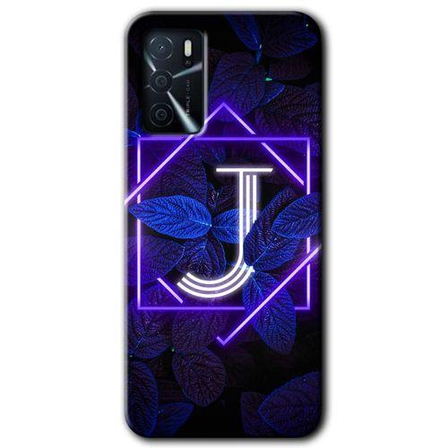 BeRa Aksesuar Oppo A16 Kılıf Baskılı Kapak - Dark Neon Yaprak J Harfi +Tam Kaplayan Mat Seramik