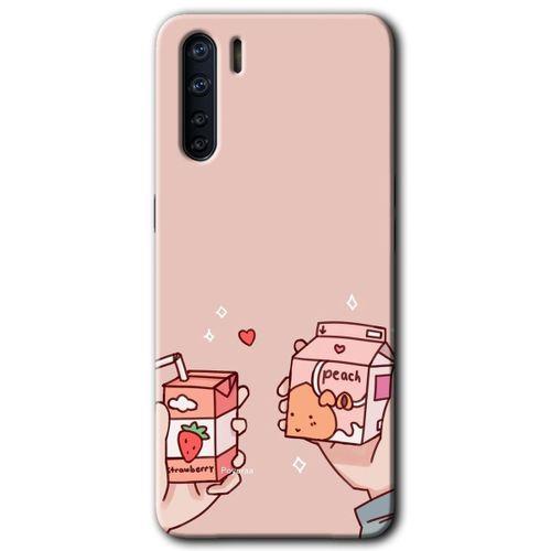 Oppo A91 Kılıf HD Desen Baskılı Arka Kapak + Temperli Cam - Meyveli Süt