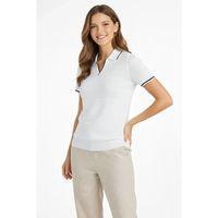 Triko Kumaş Yakalı Düğmesiz Açık Yaka Fitilli Kısa Kollu Regular Fit Tişört T-shirt - Beyaz