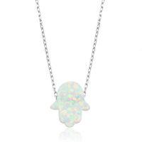 Lucky Life 925 Ayar Gumuss Beyaz Opal Fatma Ana Eli Bayan Kolye