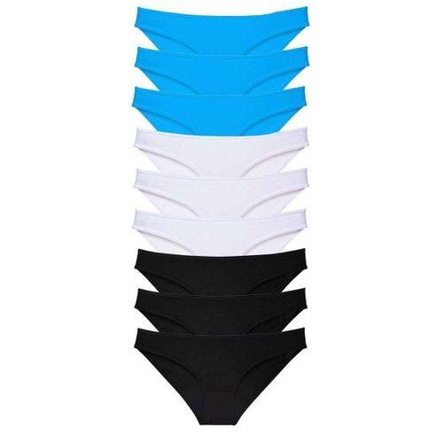 9 adet Süper Eko Set Likralı Kadın Slip Külot Siyah Beyaz Mavi