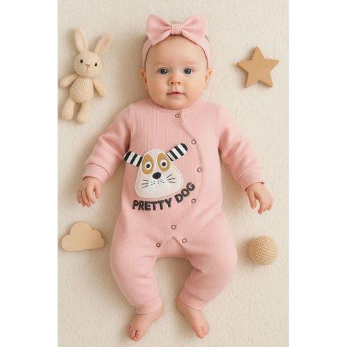 Pretty Dog Nakışlı Bandanalı % 100 Pamuk Kız Bebek Tulumu